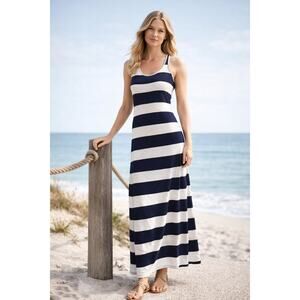 Gap Navy White Striped Maxi Dress XS Sleeveless Racerback Casual Cotton